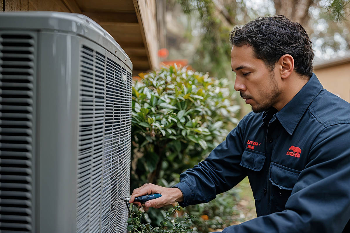Commercial HVAC technician inspecting exterior equipment
